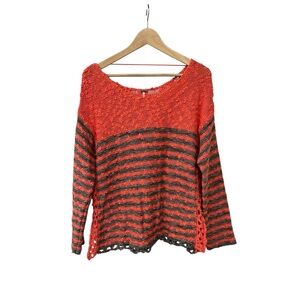 Free People Cotton Orange Stripe Knit Sweater M